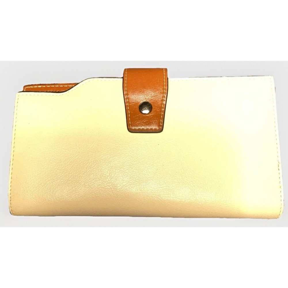 Large 20 Card Slot Bostanten Womens Wallet Leather Ivory Tan